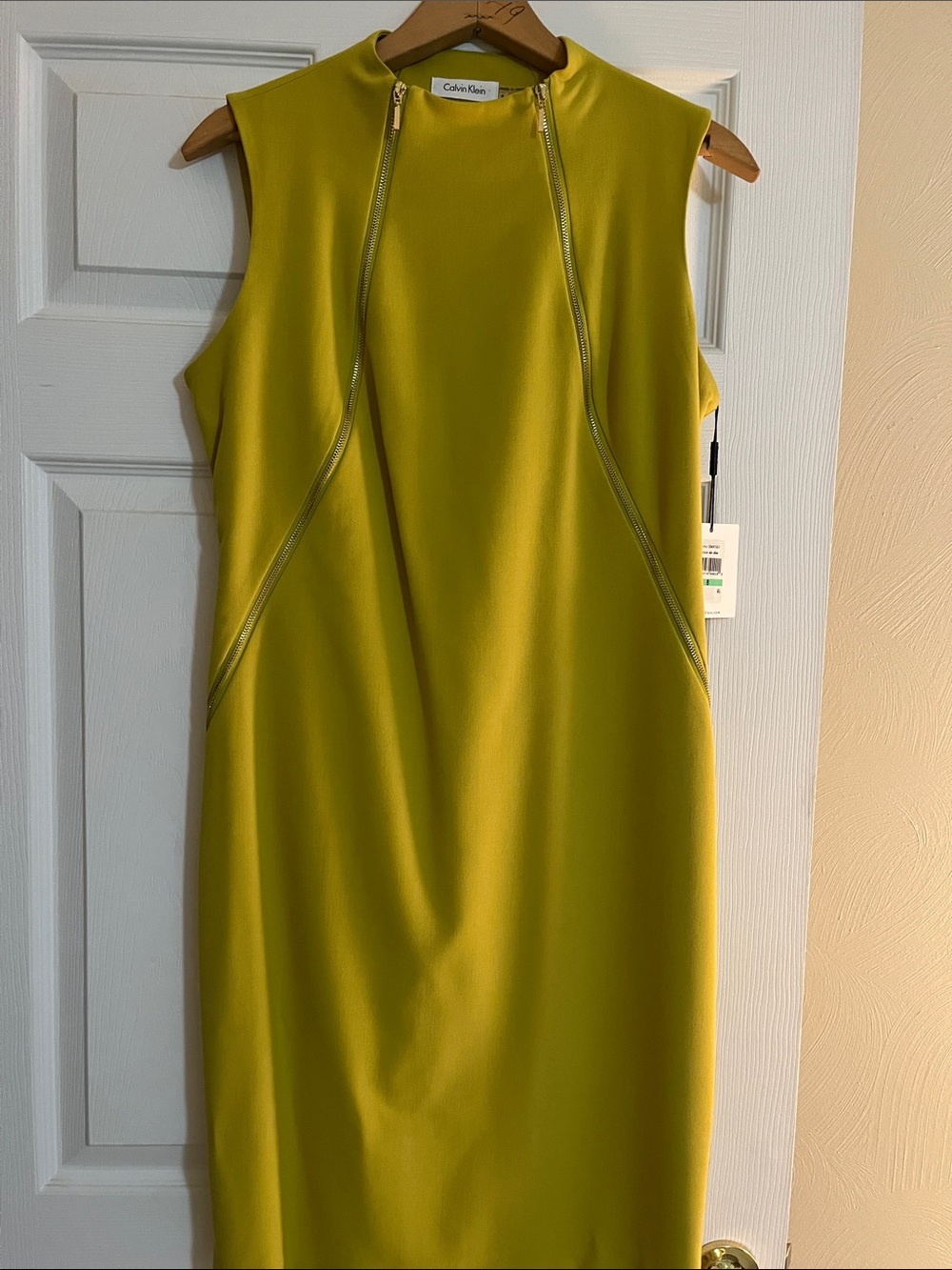 Calvin Klein Chartreuse Sleeveless Sheath Dress